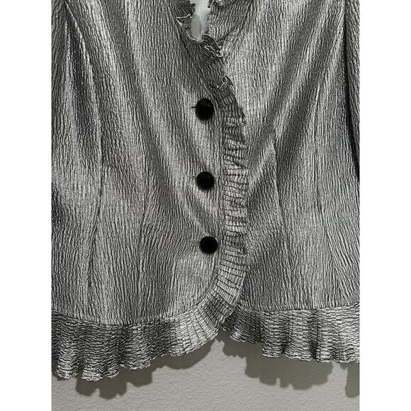 Adrianna Papell Gray Ruffle Jacket Blazer size 16 Metallic Ruffle Collar - Picture 6 of 10